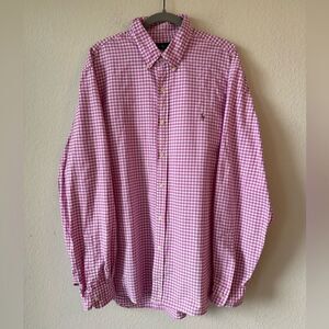 Ralph Lauren Men’s XXL Button Down Long Sleeve Shirt Pink White Gingham‎ Preppy